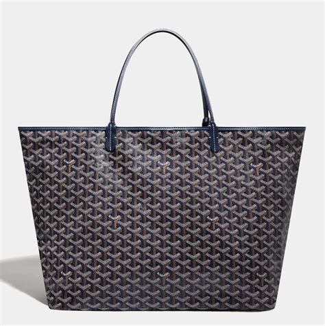 goyard saint louis tote navy blue tan straps